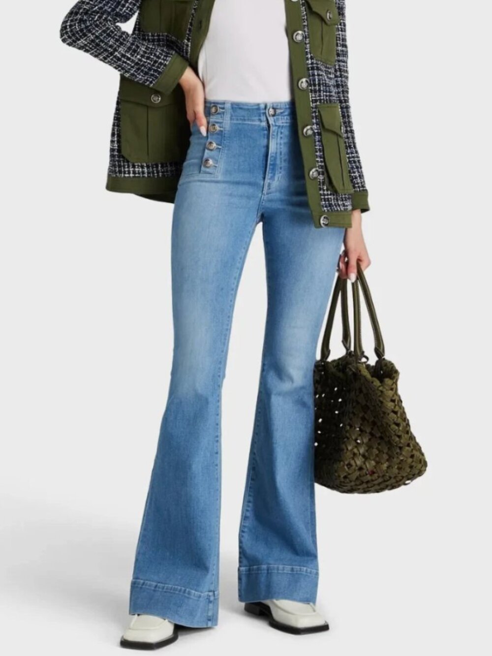 Veronica Beard Sheridan Exaggerated flare high rise sailor button denim jeans 29
